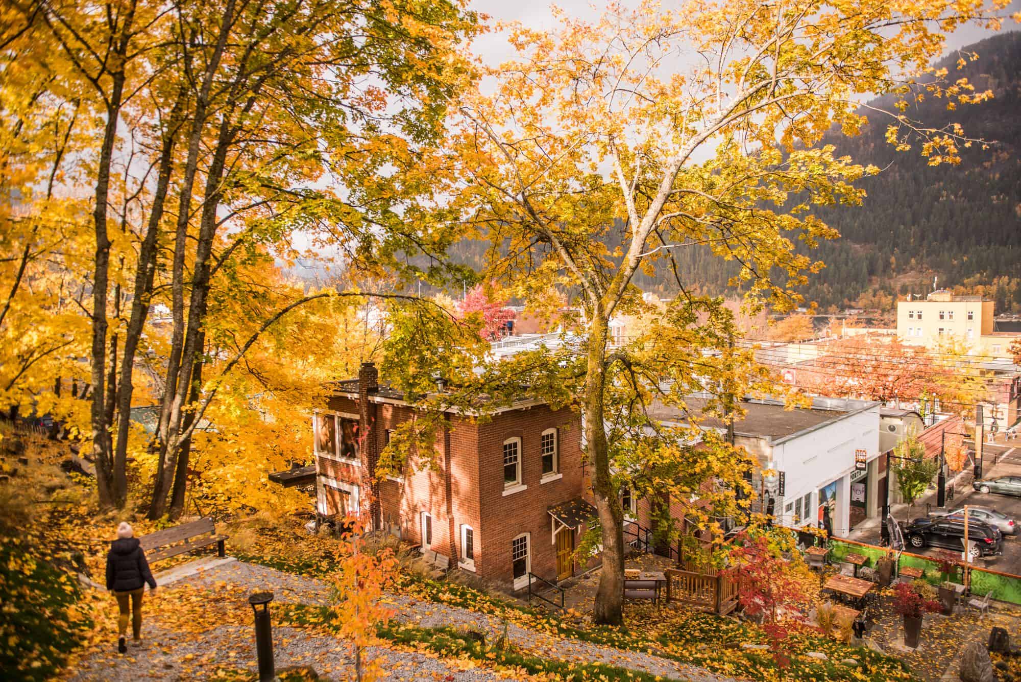 Walking in the fall towards Baker Street in downtown Nelson, BC Walking-in-the-fall