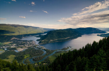 View of Sicamous, Shuswap Lake and Mara Lake from Sicamous Lookout.